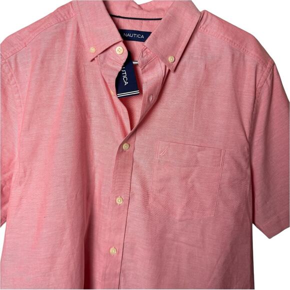 NAUTICA Men's Short Sleeve Button Front Dress Style Dreamy Coral Shirt Sz M NWT - Picture 3 of 8